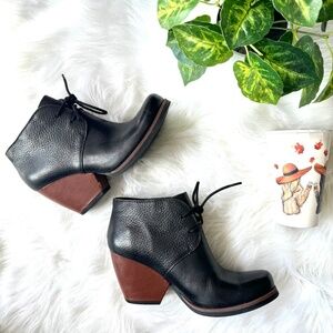 Kork-Ease Roana Lace up Black Leather Ankle Booties Two-Tone Chunky Heel  7.5